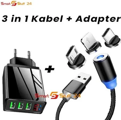 Produktbild von LED Ladekabel für iPhone Samsung Huawei Xiaomi Nokia LG HTC Magnetisch+ Netzteil