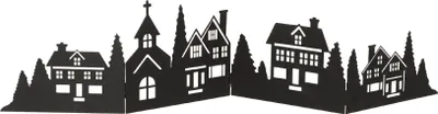 Produktbild von Deko Häuserzeile aus Metall klappbar 77 x 17 cm - schwarz - Weihnachtsstadt Silhouette zur Tischdekoration - Weihnachtsdeko Tischdeko für Weihnachten Weihnachtsstadt Skyline