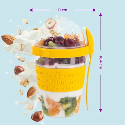 Produktbild von To-go-Becher 600 ml mit Löffel - Joghurt-Müsli essen unterwegs - Büro-Schule (Set von 4)