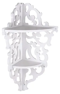 Image de Omgoods - Étagère d'angle en bois blanc à 2 niveaux - Étagère murale moderne pour salle de bain et cuisine