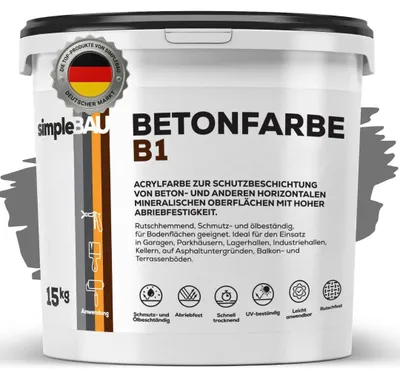 Produktbild von simpleBAU Betonfarbe B1 Anthrazit 15 Kg, Garagenbodenbeschichtung, Betonfarbe Außen Frostsicher