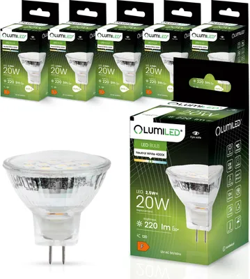 Produktbild von LUMILED LED Lampen Leuchtmittel 6 Stück Set MR11 2,5W (20W) 4000K Neutralweiß 12V 220lm 120° Abstrahlwinkel Spots neutral Reflektorlampen