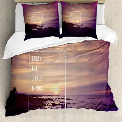 Produktbild von ABAKUHAUS motivational Bettbezug Set, Sonnenuntergang auf Strand mit tropischem Landschaftshawaiischem landschaftlichem Schönheits-idyllischem Zitat, 155 x 220 cm + 80 x 80 cm, Mehrfarbig