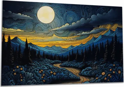 Produktbild von Wallario Herdabdeckplatte aus Glas, Größe 80 x 52 cm 1-teilig, Motiv Mondschein über den Bergen