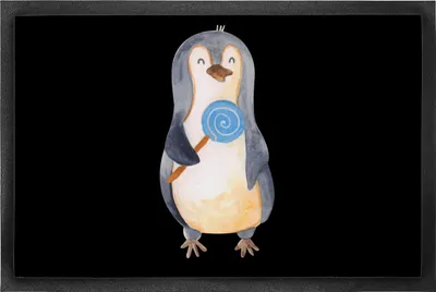Produktbild von Mr. & Mrs. Panda Schmutzfangmatte Pinguin Lolli 50 x 75 cm - Schwarz - Geschenk, Spruch, Schmutzmatte, fußmatte, Türmatte, Naschen, Süßigkeiten, Pinguine, Fussmatte