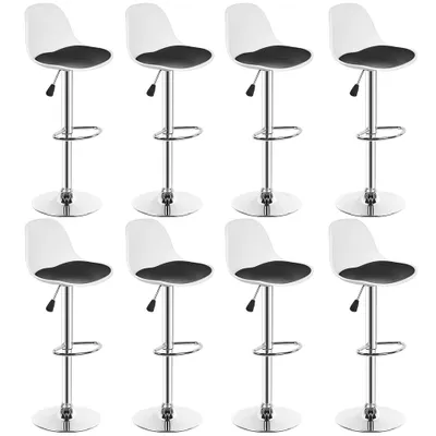 Produktbild von 8er set Barhocker Kunstleder höhenverstellbar 55-75cm, Barstuhl, Tresenhocker, Barsessel, Küchenhocker Weiß+schwarz