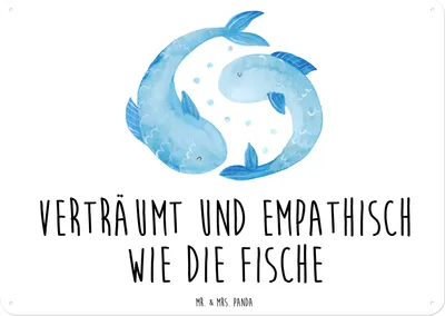 Produktbild von Mr. & Mrs. Panda Blechtafel Sternzeichen Fische DIN A6 - Weiß - Geschenk, tafel, Türschild, Wandbild, Sternbild, Blechschild, Geburtstag März, Magnetschild, Fisch, Schild