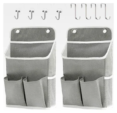 Produktbild von 2 Stück Hängeorganizer Grau, Wandorganizer mit Taschen, Türregal zur Aufbewahrung für Bad, Schlafzimmer, Büro, Wohnmobil und Camping