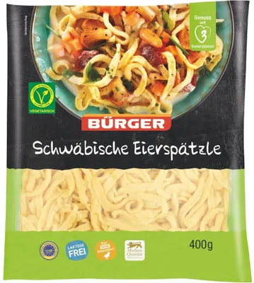 Produktbild von BÜRGER Schwäbische Eierspätzle – Original Traditionelle Spätzle mit hohem Ei-Anteil, aromatisch & bissfest 400 g Beutel