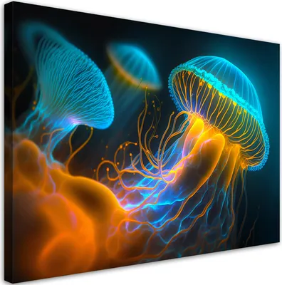 Produktbild von Leinwandbild Qualle unter Wasser Neon 60x40 Feeby Bunt bild für die wand bereit zum aufhängen