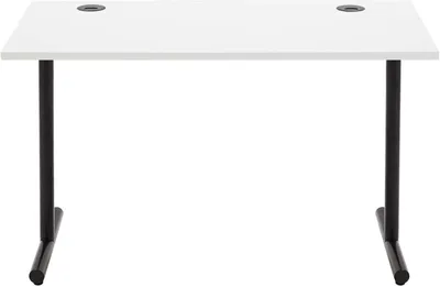 Image de Bureau informatique - Dimensions : 120 x 60 x 73,6 cm - Plateau blanc - Structure noire - Passe-câbles