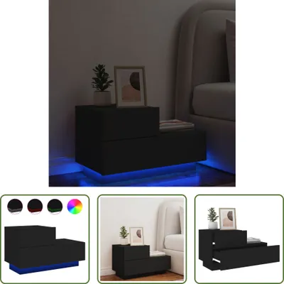 Produktbild von The Living Store Nachttisch mit LED-Leuchten Schwarz 70x36x40,5 cm