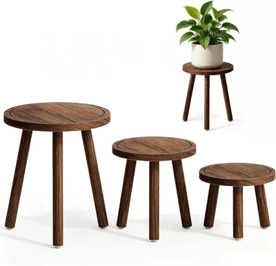 Produktbild von Pflanzenhocker 3er Set, 3 Größen, dunkelbraun, Holz, für Wohnzimmer