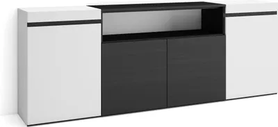 Image de COZY Buffet salon et cuisine, 200x35x75cm, 4 Portes, Meuble chaussure, Blanc et noir