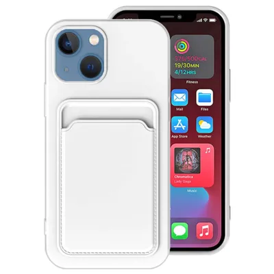Image de Coque silicone Smartphonica pour iPhone 14 Plus avec
  porte-cartes - Blanc