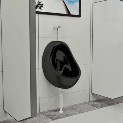 Produktbild von vidaXL Pisuar naścienny z zaworem spłukującym ceramiczny czarny