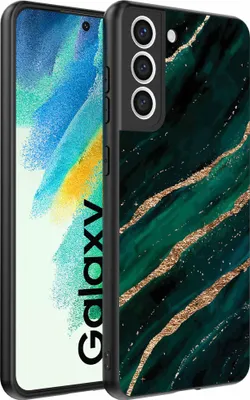 Image de Convient pour Samsung Galaxy S21 FE Coque de téléphone avec impression marbre - Coque arrière TPU design marbre - Vert Or - Smartphonica