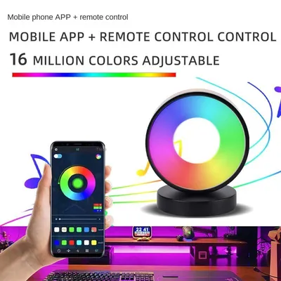 Produktbild von ZELURXX RGB Musik Ambiente Tischlampe Ringlicht mit APP & Fernbedienung, wiederaufladbar, Soundsteuerung