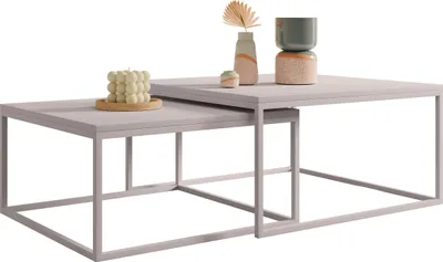 Produktbild von MIRJAN24 Im Set zwei Couchtische Dual Cashmere, Vierkantrohrrahmen aus Stahl, Kaffeetisch-Set 2-tlg (Farbe: Cashmere / Cashmere)