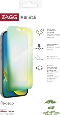 Obrázek produktu pro InvisibleShield Flex Eco, Apple, iPhone 14 Pro, Aplikace nasucho, Odolné proti pádu, Prachuodolný, Odolné proti poškrábání, 1 kusů