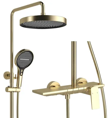 Image de Système de douche pluie avec robinet, réglable en hauteur, pommeau de douche de 32,5 cm, douchette à main avec 4 jets, en acier inoxydable