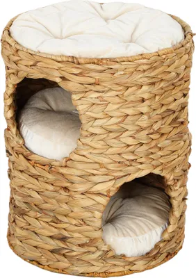 Immagine prodotto di Fortuna Lai Tiragraffi, 50 cm di altezza Tiragraffi con 2 cucce, tiragraffi con cuscino, torre per gatti in giacinto d'acqua, per gatti fino a 3,5 kg, marrone chiaro