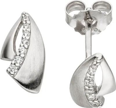 Produktbild von Ohrstecker Ohrringe, weiße Zirkonia, 925 Silber, Ohrschmuck rhodiniert teilmatt