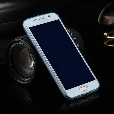 Immagine prodotto di Custodia in silicone trasparente per Samsung Galaxy S6 Edge Plus, colore blu, con bordi protettivi e copertura totale