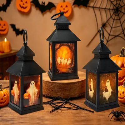 Halloween-Laternen 3er-Set mit LED-Kerzen, Deko für Innen & Außen
