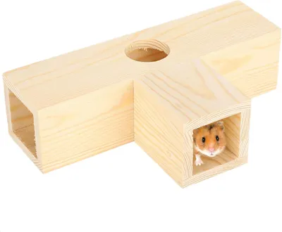Produktbild von Hamster Tunnel Haus Natürliches Holz - Spielzeug für Kleine Haustiere - Trainingsübung Spielplatz - Hamsterkäfig - Mäuse Gerbils
