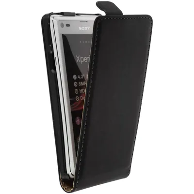 Produktbild von PhoneNatic Kunst-Lederhülle kompatibel mit Sony Xperia L - Flip-Case schwarz + 2 Schutzfolien