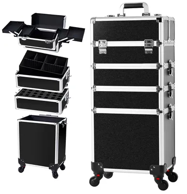 Produktbild von Make-up-Koffer, Schwarz - 4 Fächer - L-Format - Kunststoff - Professioneller Organizer