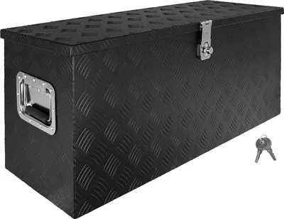 Produktbild von Deichselbox Schwarz Werkzeugkasten Truckbox Alu Box Anhänger Kiste mit Deckel Abschließbar Alubox Transportbox Werkzeugbox Aluminium Aufbewahrungsbox D120 trucky