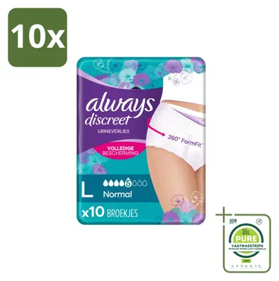 Immagine prodotto di 10 paia di slip assorbenti Always Discreet, taglia L - confezione grande - 10 pezzi