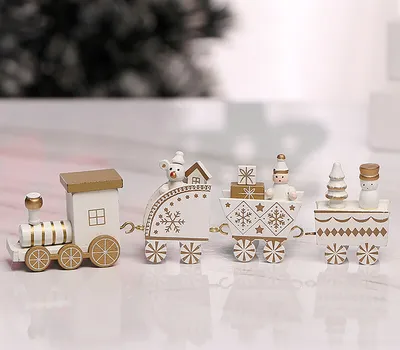 Produktbild von Mini Zug Nachbildung Holz Weihnachtszug mit Schneemann Kinder Geschenk DIY Spielzeug Home Tabletop Nachbildungation, Weiß