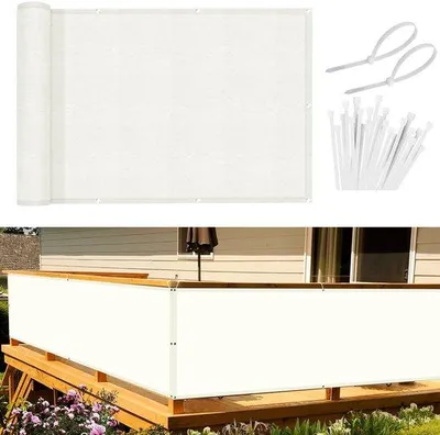 Produktbild von Ibenzoa® Balkon-Sichtschutz aus Polyester 170 g/m² – 90 x 400 cm, cremeweiß, 95% UV-Schutz, wind- & wasserdicht, inkl. Alu-Ösen & Kabelbinder