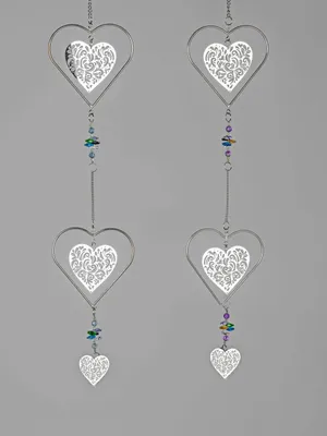 Produktbild von Formano Herz Hänger 2er Set Hängedeko 12 x 62cm glänzende silberne Herz Anhänger