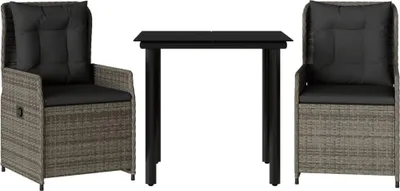 Imagen del producto de vidaXL Juego de mesa de jardín de 3 piezas con cojines, color gris, tejido tipo ratán
