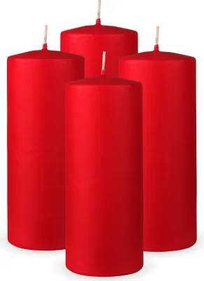 Produktbild von HS Candle Stumpenkerzen 4er Pack "Dunkelrot", Größe Ø7 x 16 cm, Wachskerzen lange Brenndauer bis zu 50 Std. - unparfümierte Säulenkerzen - viele Farben/Größen