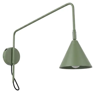 Image de Applique murale NOX 1 vert olive avec interrupteur, 1xE14 10 W, acier, 30 x 61 x 14 cm, Sollux Lighting
