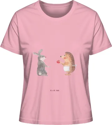 Produktbild von Mr. & Mrs. Panda Baumwoll T-Shirt Damen Hase Igel Größe XL - Baumwolle Pink - Geschenk, Trennungsschmerz, Basic Shirt, Trösten, Oberteil, Liebe Spruch, Kurzarmshirt