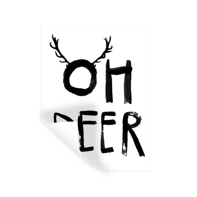 Obrázok produktu pre MuchoWow® Wall Tattoo Samolepky na stenu - Oh Deer - Christmas - Animals - Antlers 90x120 cm Samolepiace a polohovateľné - Wrinkle Free