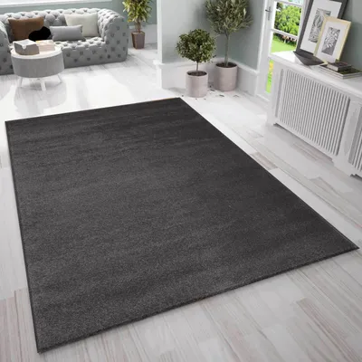 Produktbild von Teppich Kurzflor Einfarbig Weich & Flauschig Seidiger Glanz in Grau/ Anthrazit , für Wohnzimmer, Schlafzimmer, küche , Farbe:Anthrazit, Maße:80x150 cm