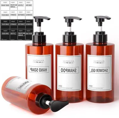 Image de Lot de 4 distributeurs de savon de 500 ml, couleur marron, pour la cuisine et la salle de bains