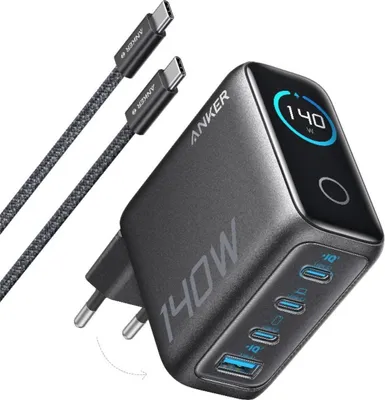 Immagine prodotto di Caricabatterie da rete Anker 140 W, 3 porte USB-C, 1 porta USB, grigio