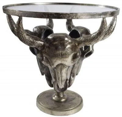 Immagine prodotto di Tavolino di design Casa Padrino bronzo antico Ø 56 x H. 53 cm - Tavolino da salotto rotondo con 3 teste di toro decorative e piano in vetro - Mobili da salotto