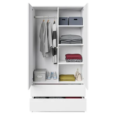 Produktbild von BEAUTYSOFA | Drehtürenschrank LOOK Weiß - Kleiderschrank 90 cm – Moderner minimalistischer Schrank mit 2 Schubladen und 2 Türen