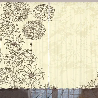 Zdjęcie produktu dla ARANDE Zasłona kwiatowa, Blooming Plantation Ręcznie rysowana w stylu retro, 280 x 260 cm, kremowa skorupka jajka