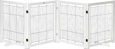 Produktbild von Türschutzgitter Holz Absperrgitter Für Hunde Schutzgitter Hundegitter Sicherheitstür Bidirektionales Falten Stahl Weiß 305 X 35,5 X 82 Cm