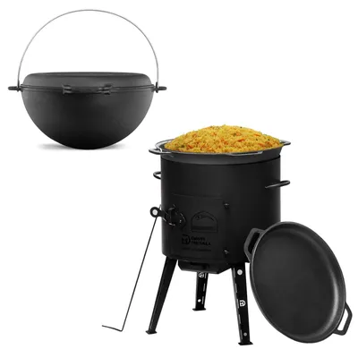 Produktbild von Ø40 Uchag 2mm Stahl mit 15L Kazan mit Deckel-Bratpfanne aus Gusseisen Kasan Utschak Utschag Kessel Feuerstelle Feldküche